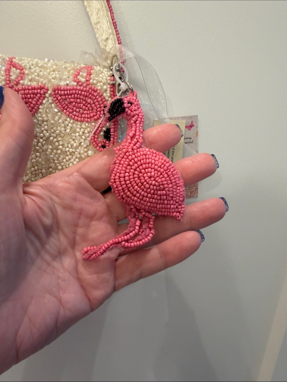 NWT-Viral Pink Beaded Flamingo Shoulder Bag with BLING!!!  It sparkly! - Picture 10 of 13
